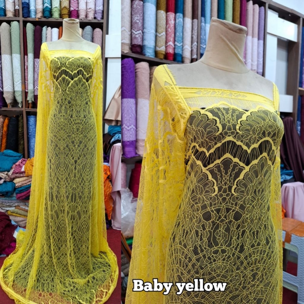 {COD}Bahan kain Brukat Chantilly/Kain Kebaya Chantilly Panel/Chantilly Per_Panel/Harga 2,50 Meter