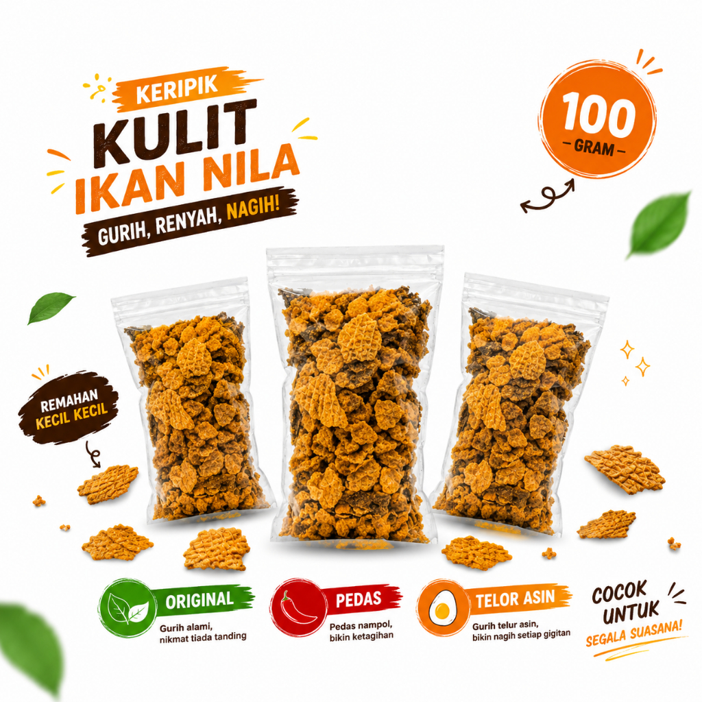 Kerupuk Kulit Ikan Patin owrenyah Remahan 100gr Original Pedes Telur Asin cemilan Kriuk krupuk kripi