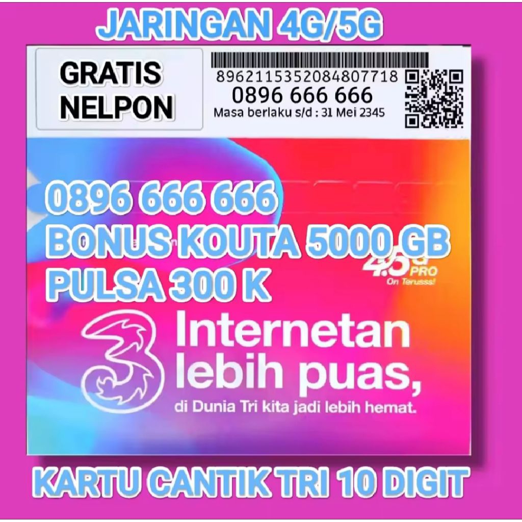 Ready Nomor Cantik TRI 10 Digit