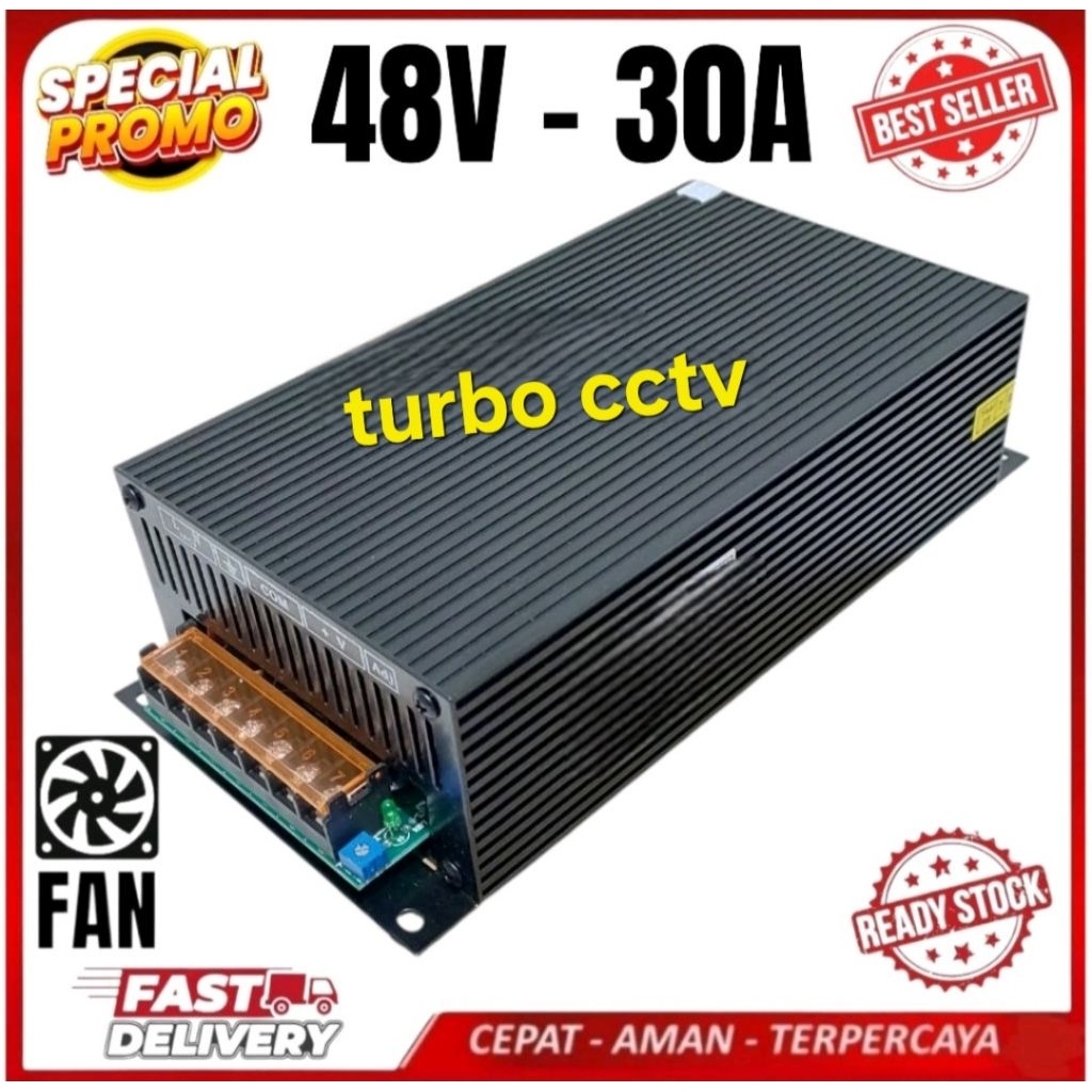 PSU 48V 30A Body Besar Full Black Power Supply Switching 48V 30A Fan