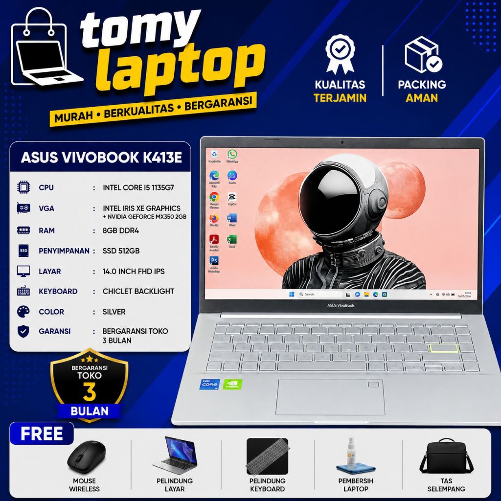 LAPTOP SECOND JAMINAN GARANSI TOKO ASUS VIVOBOOK K413EA INTEL CORE I5 1135G7 INTEL IRIS XE GRAPHICS+