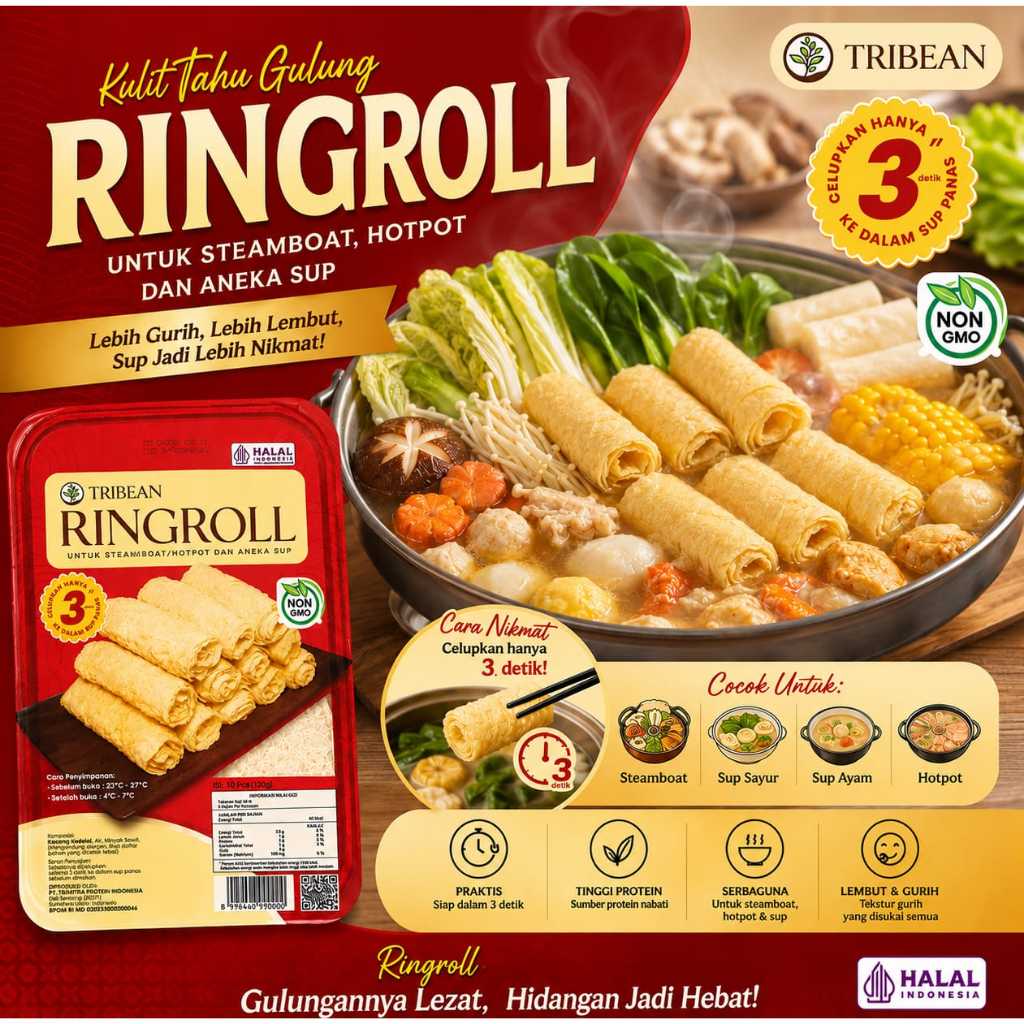 TRIBEAN RING ROLL KULIT TAHU GORENG GULUNG 120GR / KEMBANG TAHU GULUNG / RINGROLL