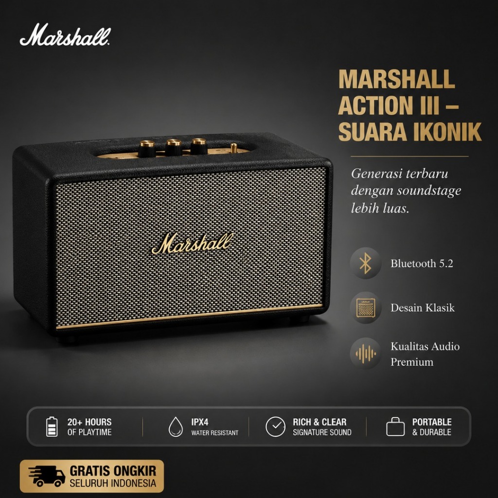 Marshall Acton III Bluetooth Speaker Hitam - Marshall Stanmore III Bluetooth Speaker Authentic