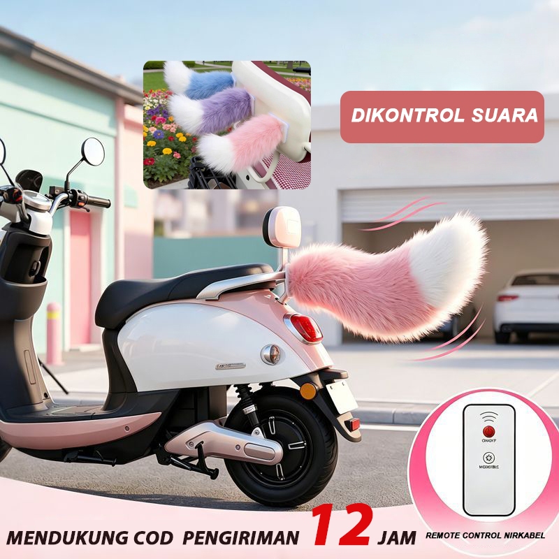 Ekor Mobil Elektrik - Dekorasi Viral, Remote Kontrol, Bisa Dicopot, Model Bulu Unik, Cocok untuk Mob