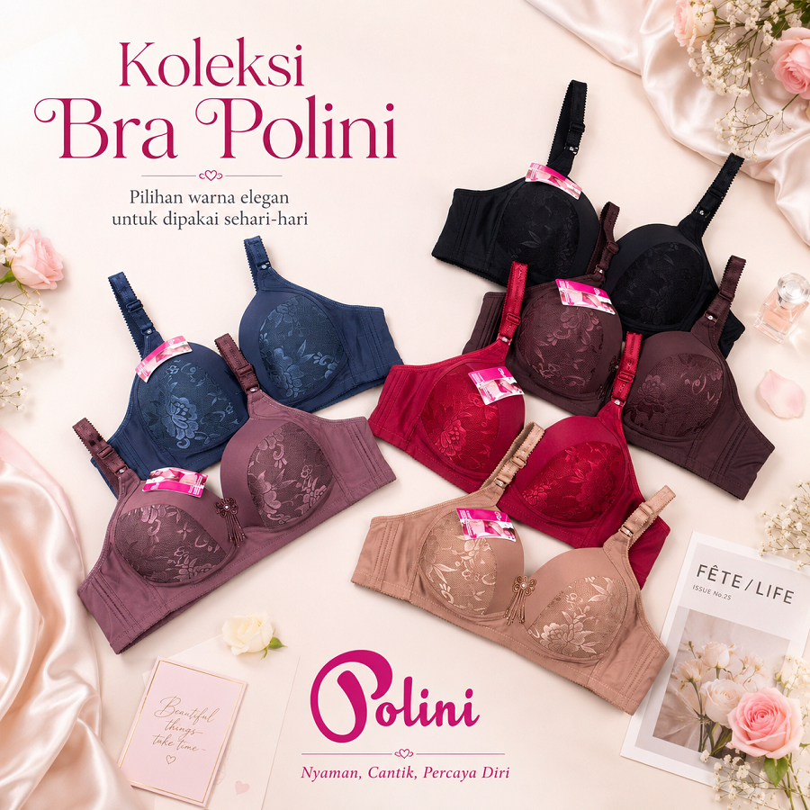 HW - Bra Pakaian Dalam Wanita Jumbo Polini  Tanpa Kawat Kait 3 Bra G668