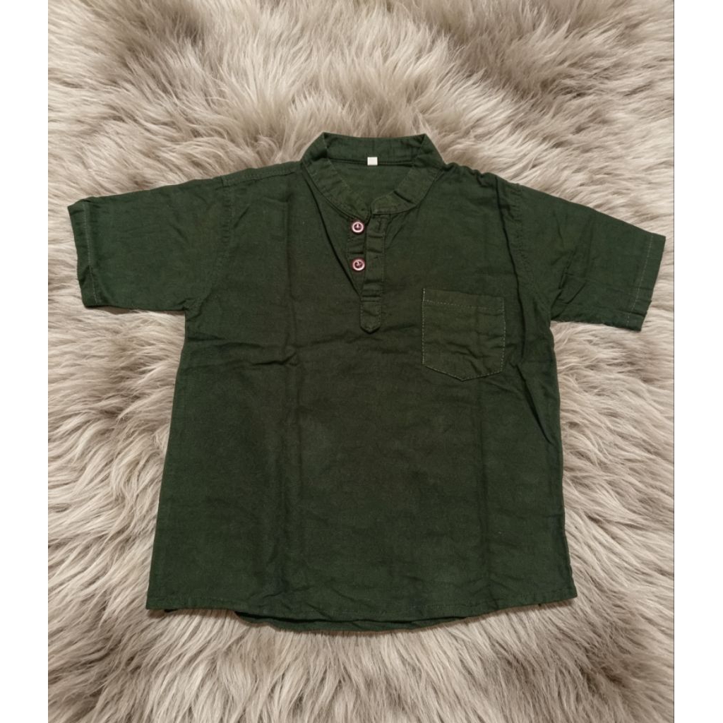 Baju Koko Anak Laki Laki 2-3 Tahun Kerah Shanghai Lengan Pendek Hijau Army