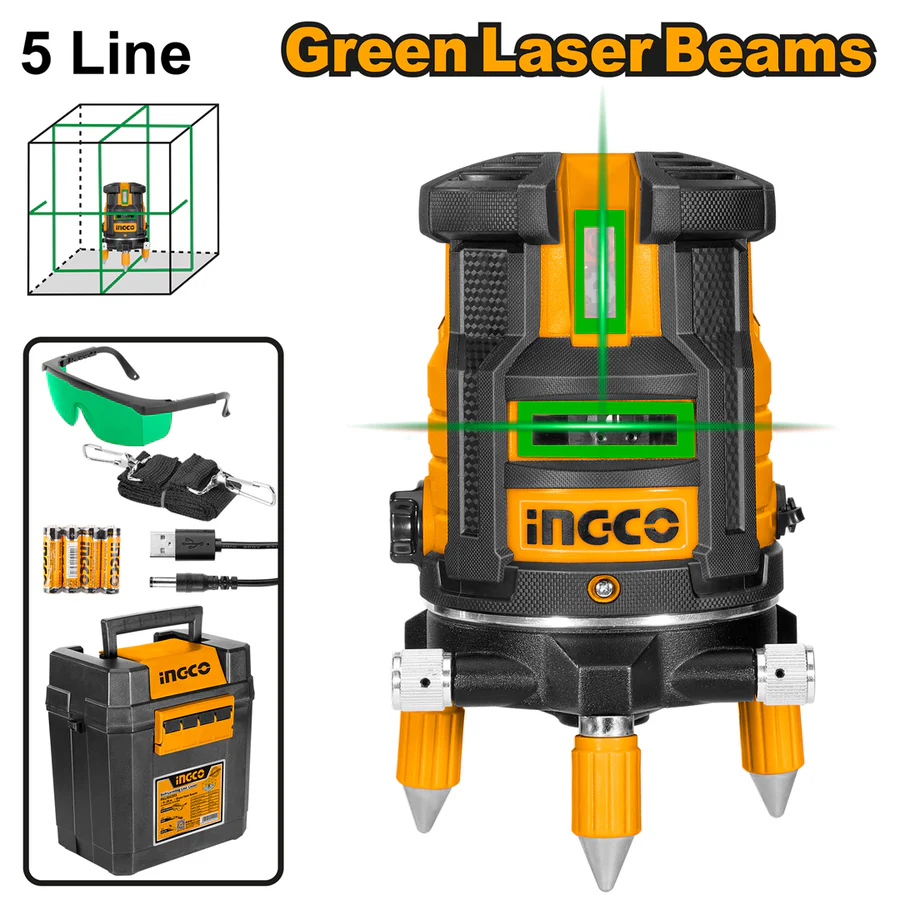 METERAN 5 GARIS LINE LEVEL CROSS GREEN LASER INGCO HLL305205 Self-Leveling Line Laser Beams