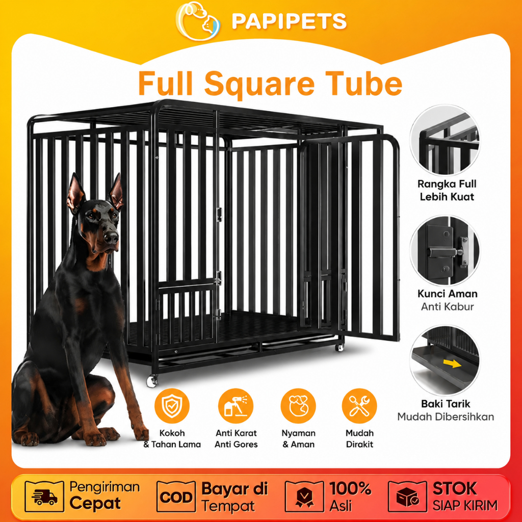 PAPIPETS Kandang Anjing Besar Pagar Anjing Rangka Hollow Anti Karat, Kuat dan Stabil untuk Anjing Ge