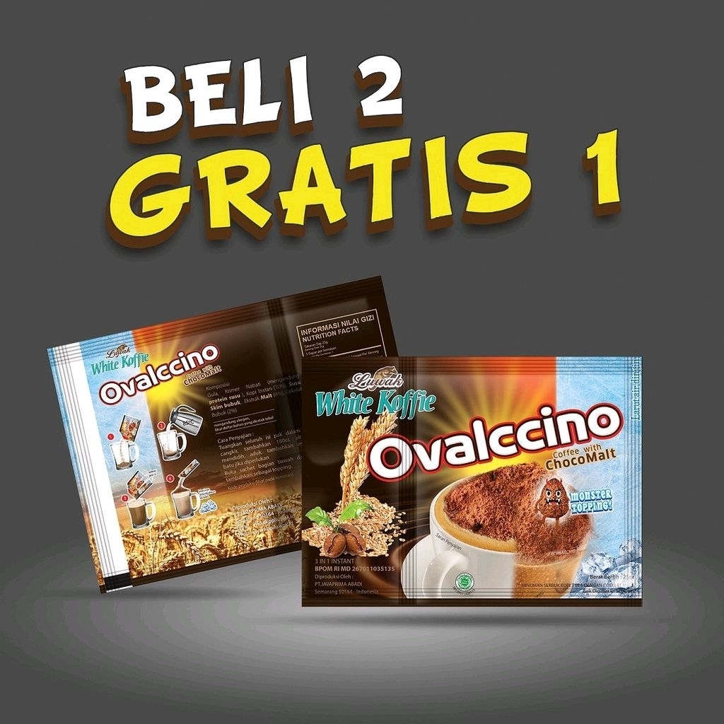 [PROMO] Luwak White Koffie Ovalccino Sachet 25gr / Kopi Susu ChocoMalt Instan + Monster Topping