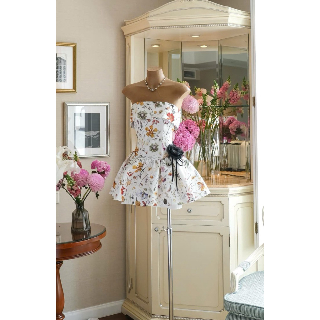 Floral Polka Corset Mini Dress Luxury Princess Party Dress OBB-ORIGINAL BUTIK VIETNAM