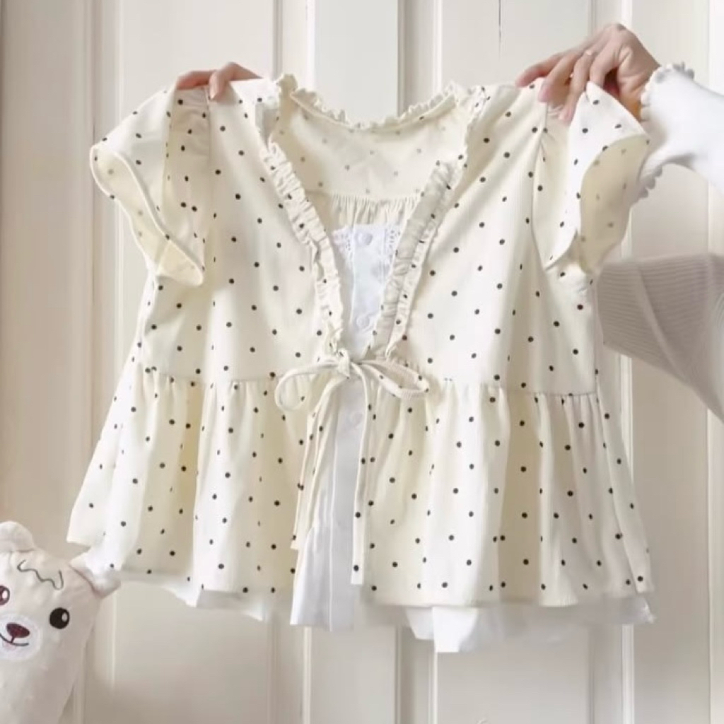 ALENKA POLKA- By May May Atasan blouse polkadot crop wanita | Kemeja Polkadot Crop Wanita | Blouse P