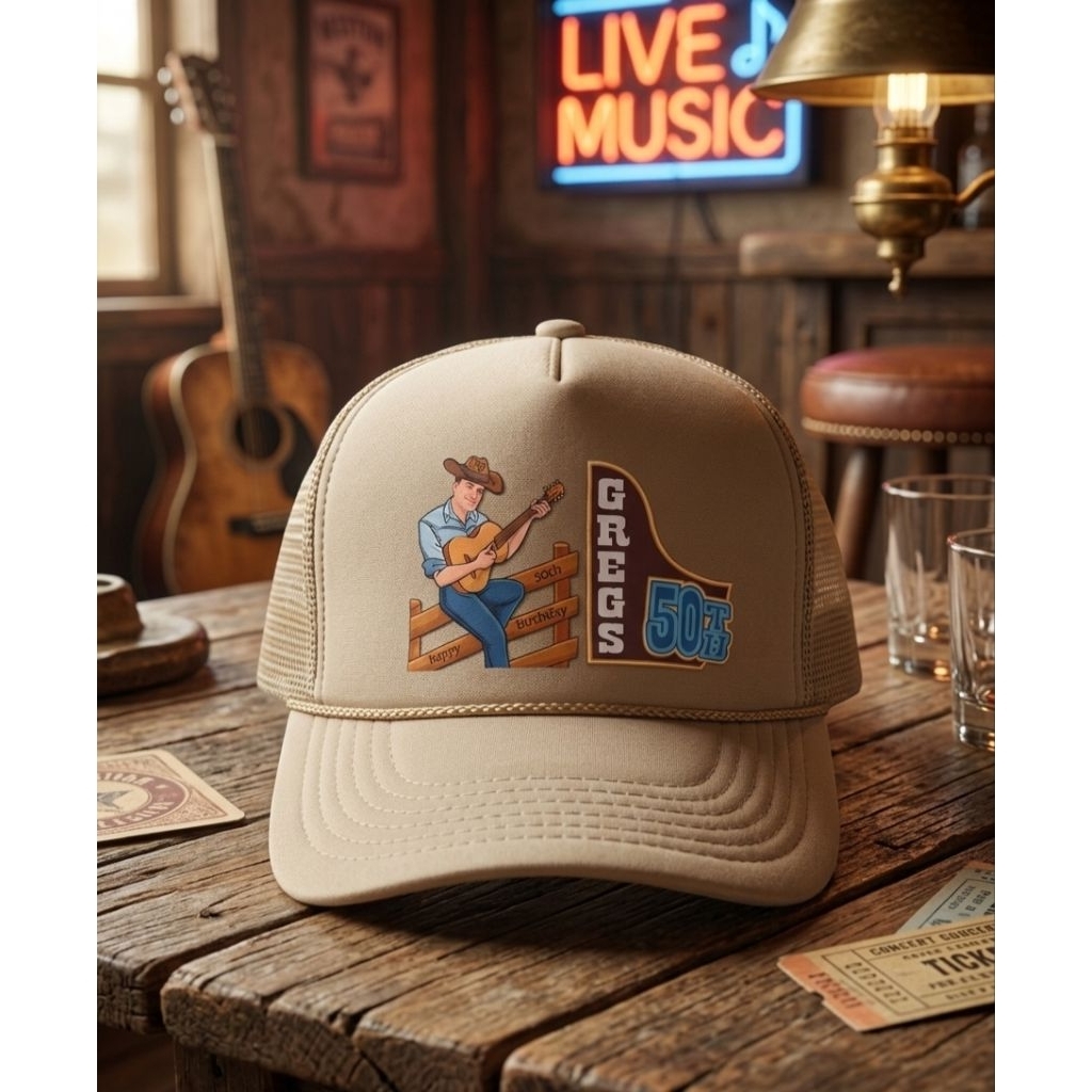 Topi Trucker Rope Hat Vintage Logo Gitaris Country Otto Original Second Warna Cream