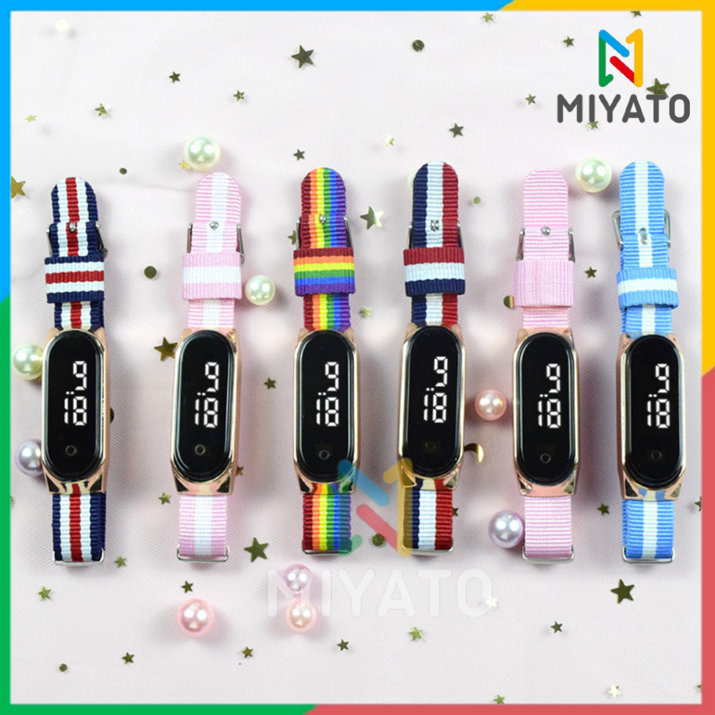 Miyato Jam Tangan Digital Led Touch Screen Strap Kanvas Berwarna / Jam Tangan Pria Wanita Elektronik