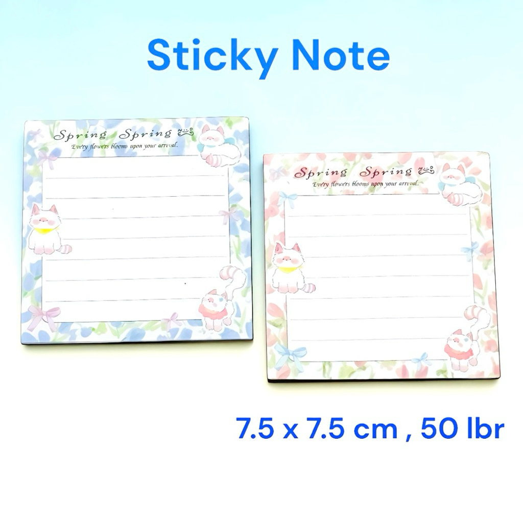 (50 lembar) Sticky Note Paper Memo Spring Cat Kucing lucu