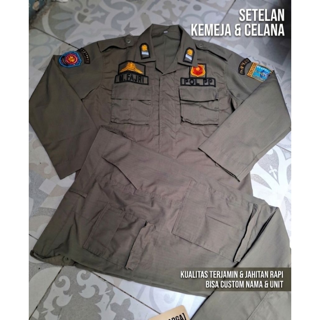 Seragam PDL satpol pp pol pp bahan RIPSTOP SUDAH TERMASUK ATRIBUT BORDIR LENGKAP