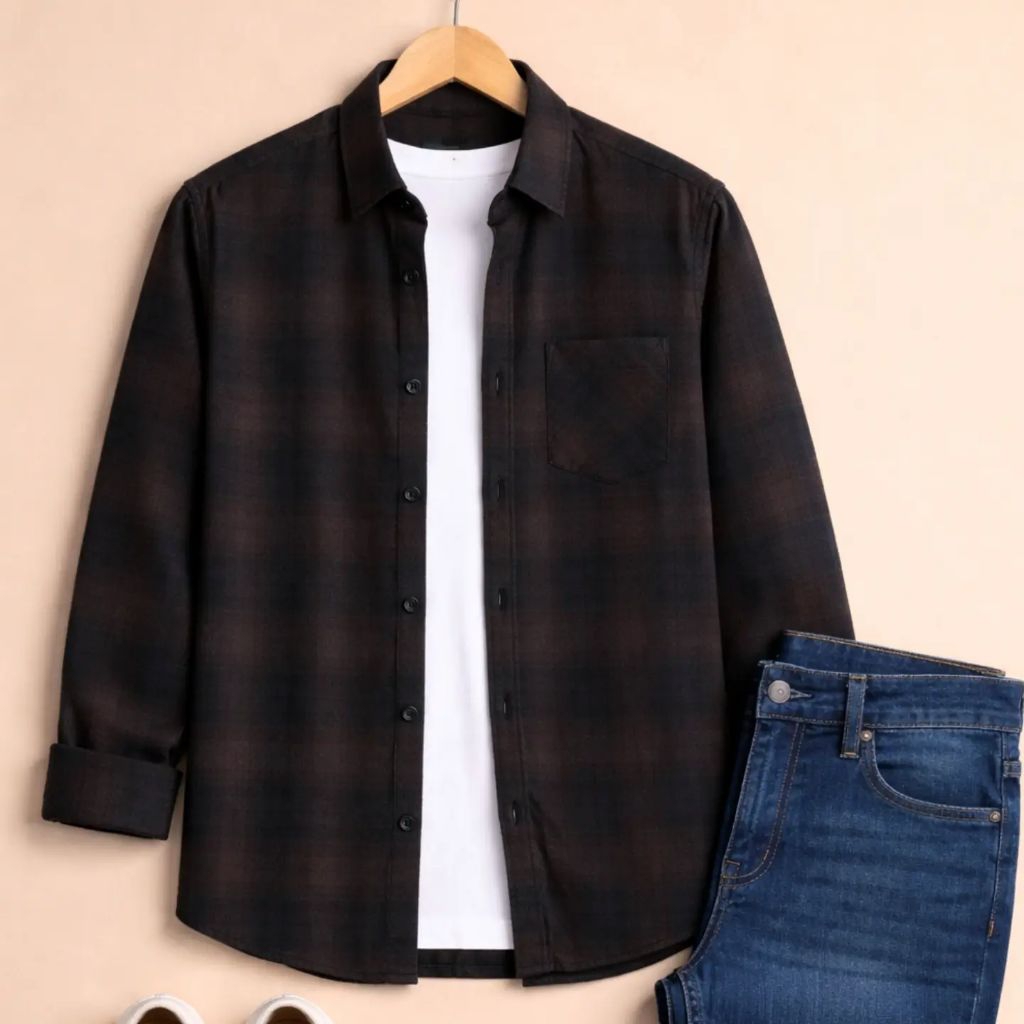 F2D Kemeja Flanel Grey Cream Elegant Best Seller / flanel/hem pria/ flanel pria/ kemeja flanel/ eigh
