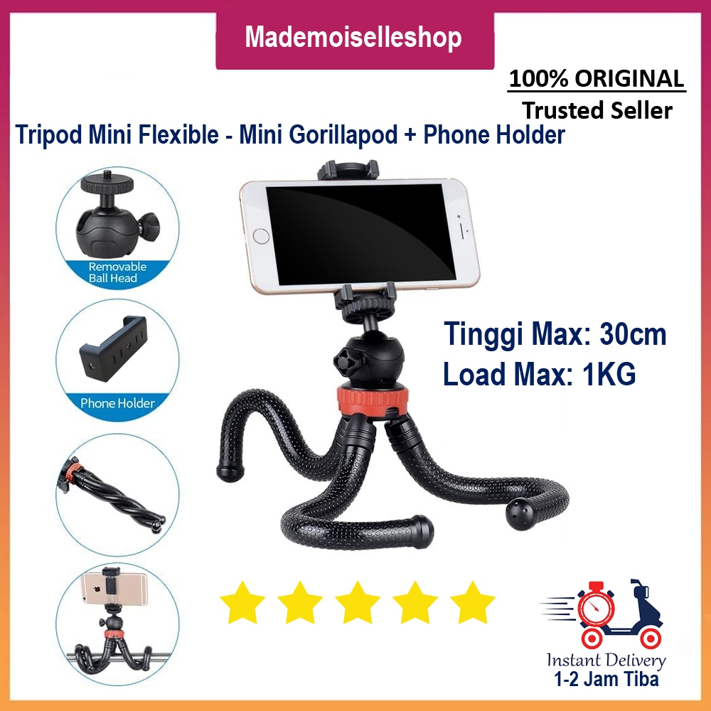 TS Mini Flexible Tripod - Mini Gorillapod 30cm Free Smartphone Holder - cocok untuk Foto & Video - I