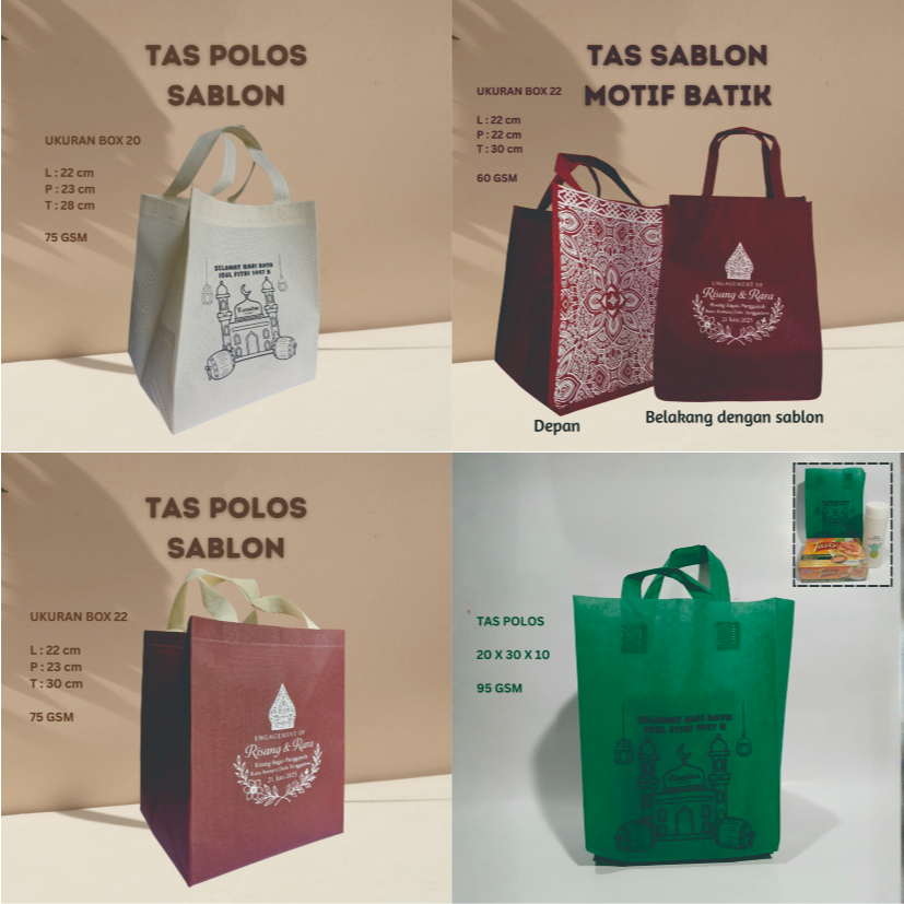 Tas Sablon Custom Kain Spunbond Goodie Bag Kantong Kemasan Ultah Hajatan hampers