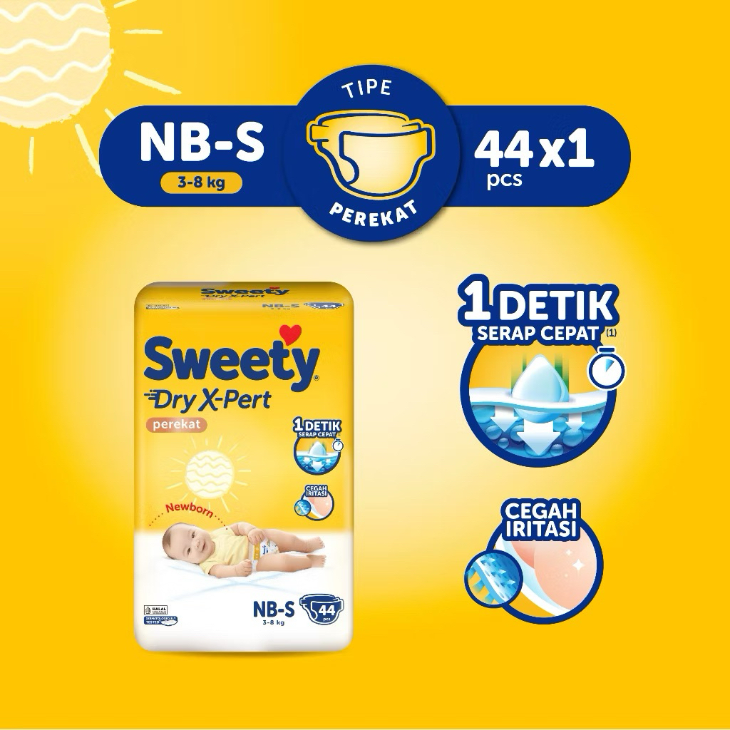 Sweety Bronze Dry X-Pert Comfort NB-S44, Popok Newborn Murah, Anti bocor, Pampers Newborn