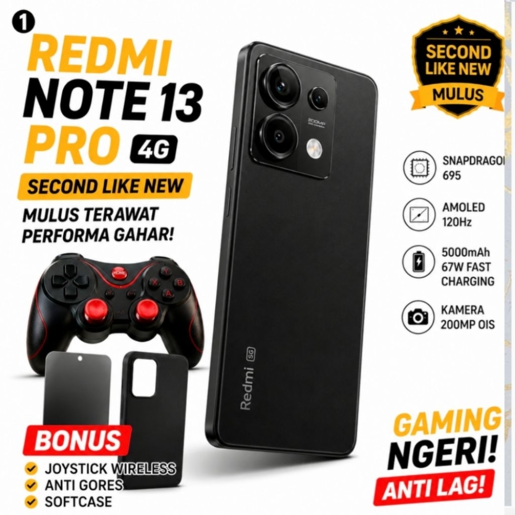 Redmi Note 13 Pro 4G RAM 8/256Gb Second Mulus No Minus Bonus Softcase Anti Gores & Joystick Original