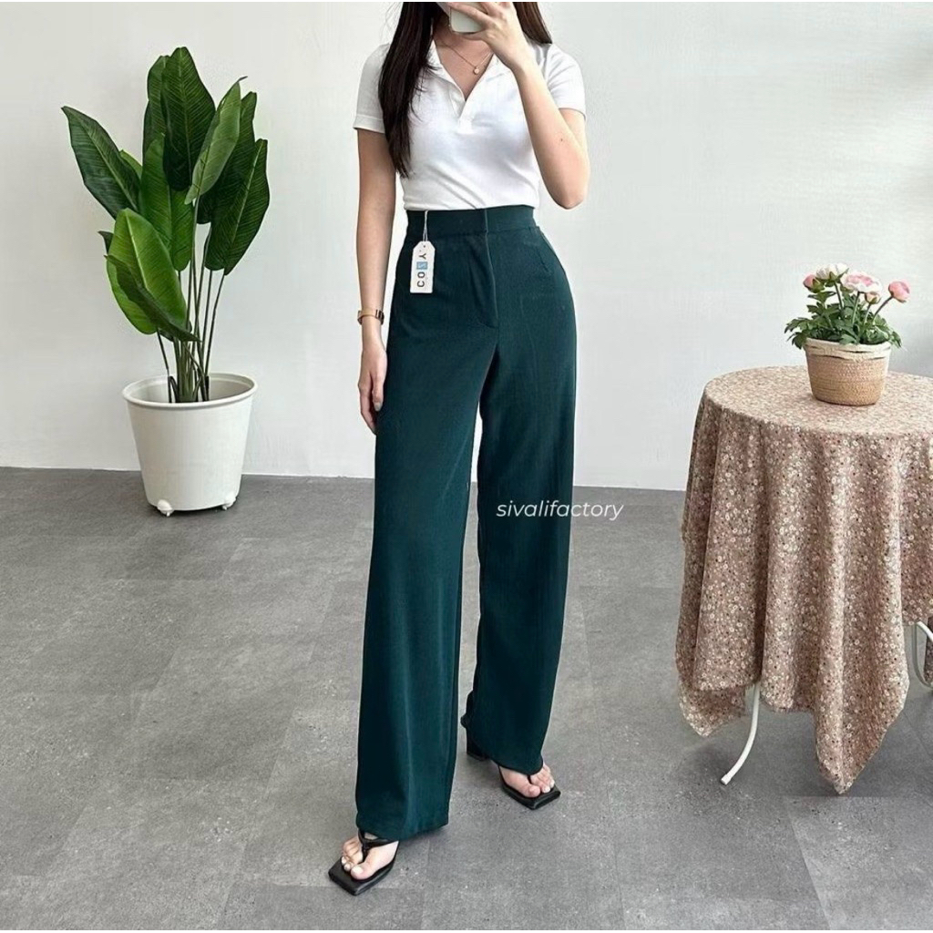 Sivali cozie pants high waist emerald green kulot