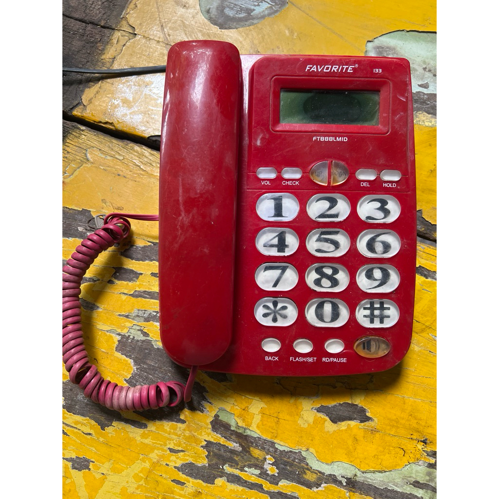 Telephone Telefon Telfon Rumah / Kantor, Merah, Tombol Font Besar, Favorite FT888LMID