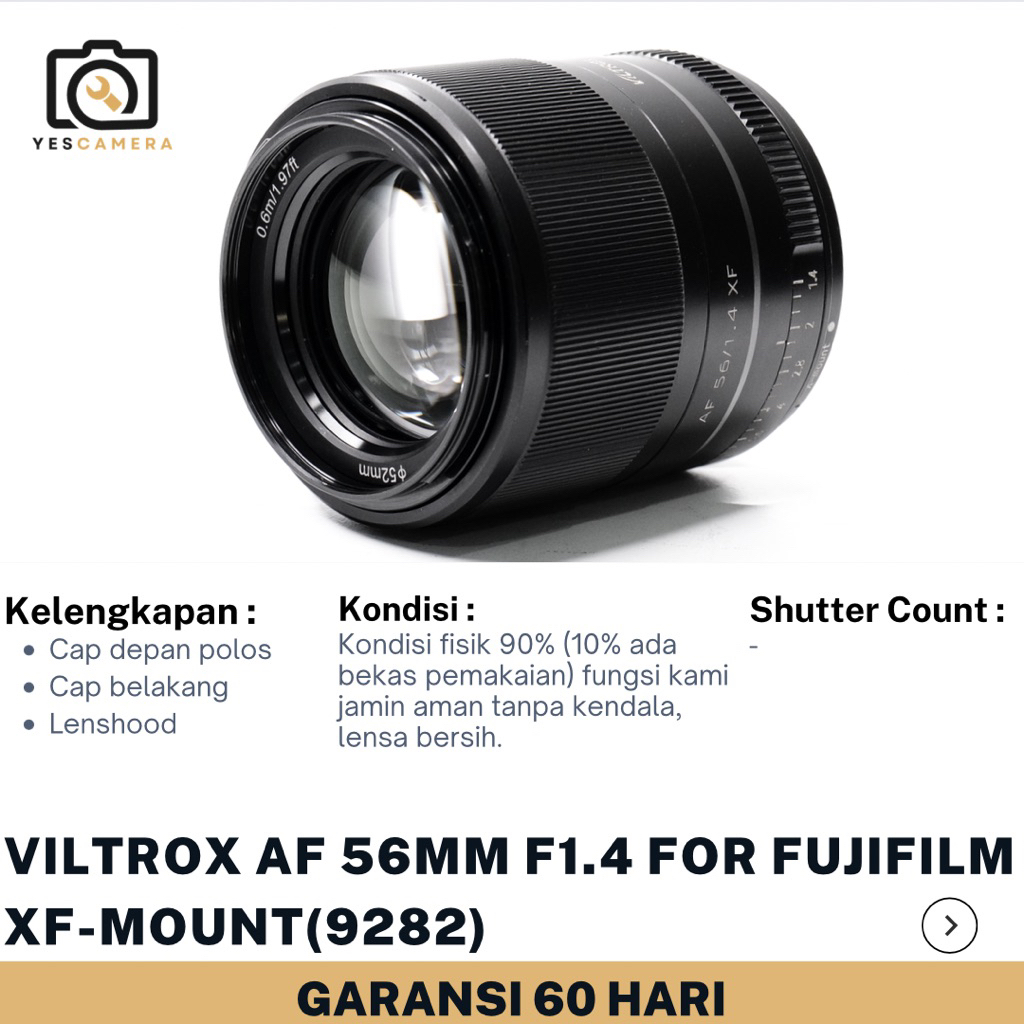Viltrox AF 56mm f1.4 XF STM ED IF (Bekas) - Lensa Auto Focus, For Fujifilm XF-Mount, Lensa Prime Tel