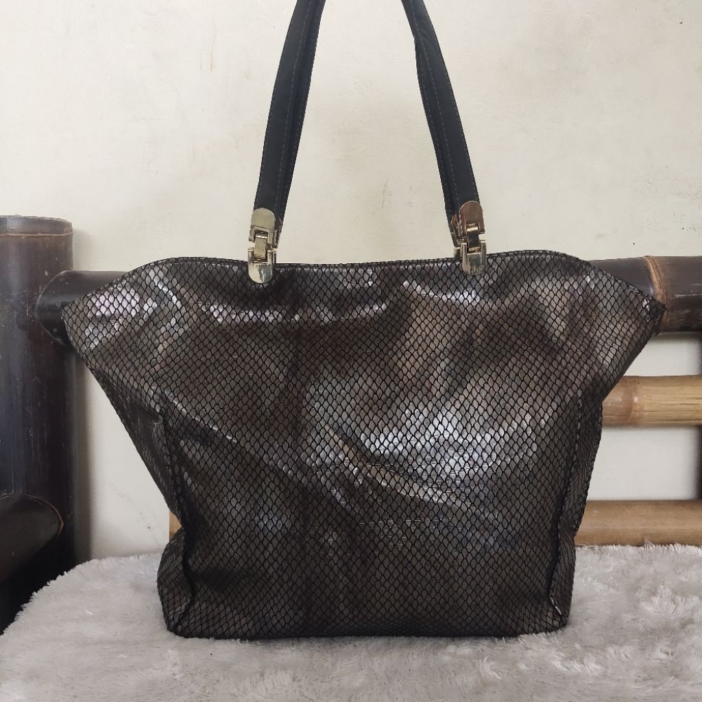 PL tas Tote tas jinjing wanita motif kulit ular glosy