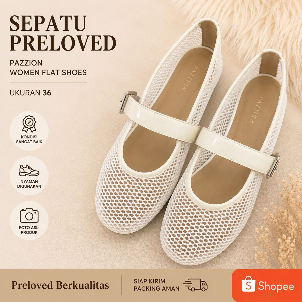 [PRELOVED ORIGINAL] Pazzion Mesh Flat Shoes – White Elegant | Size 37 (24 cm)