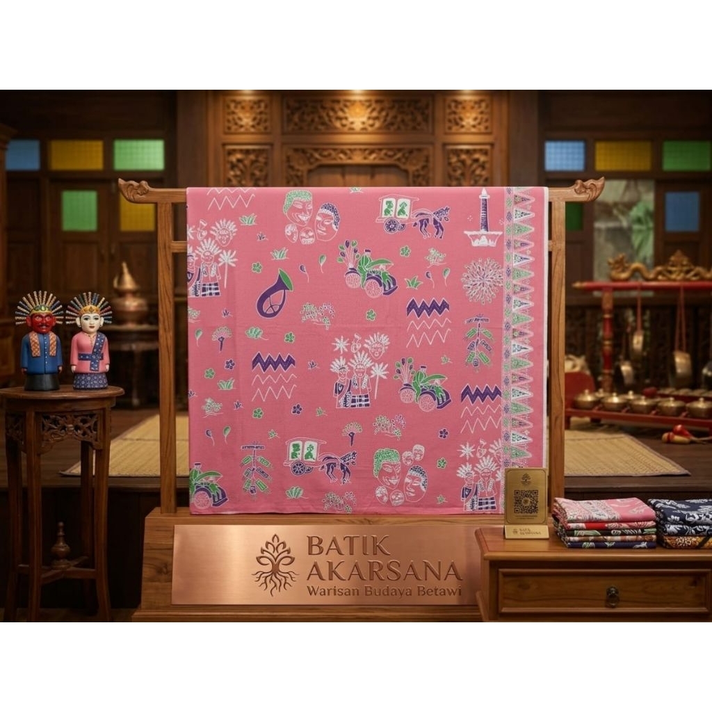 Kain Panjang Batik Bahan Doby Motif Ondel-Ondel  || Batik Ondel-Ondel || Batik Betawi || Batik Cireb