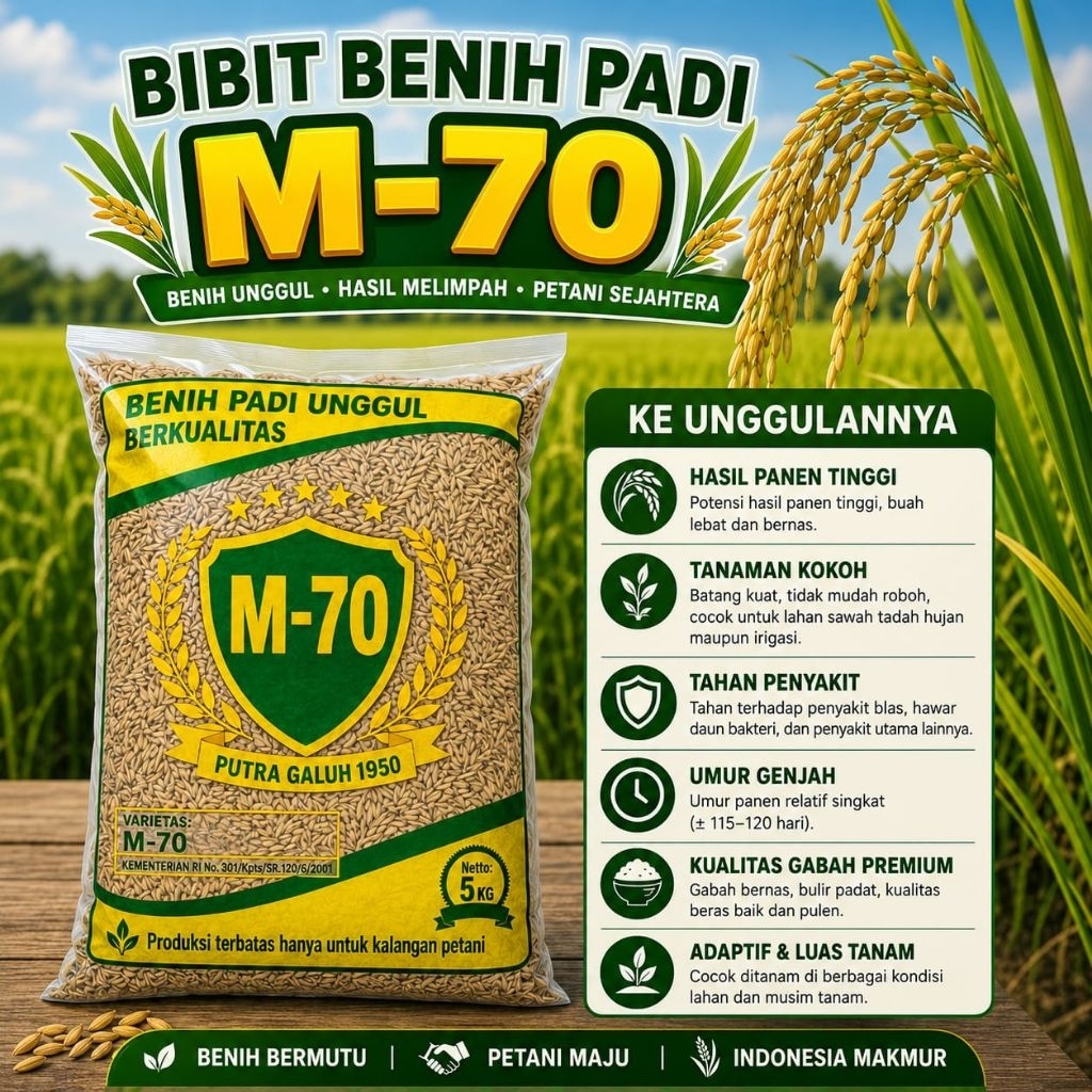 bibit padi M70D Benih padi unggul M-70 ( +85 hari) Panen tercepat dan original