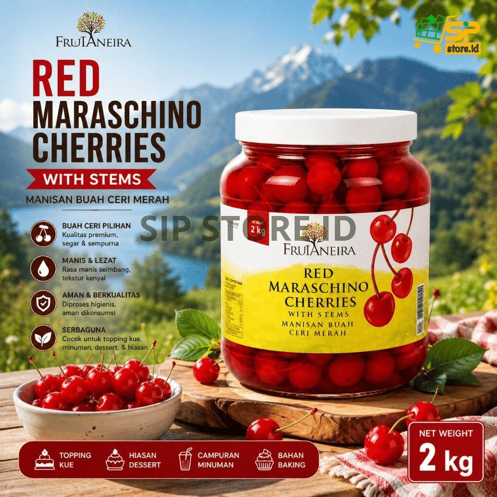 Red Cherry MARASCHINO TANGKAI 3,6kg / Buah Ceri Tangkai / Ceri Merah Tangkai / Cherry Tangkai Merah 