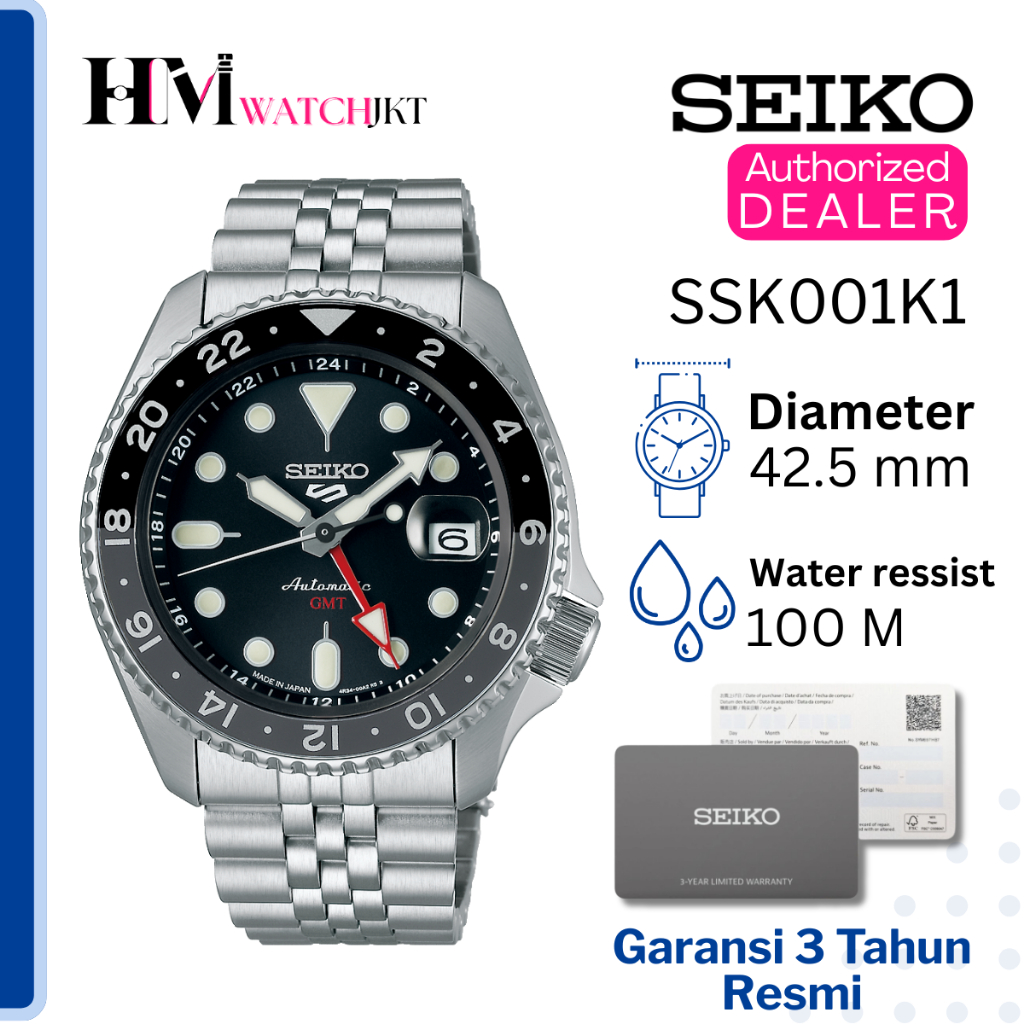SEIKO 5 Sport GMT SSK001K1 Jam Tangan Pria Original Analog Automatic Diver GMT Antiair