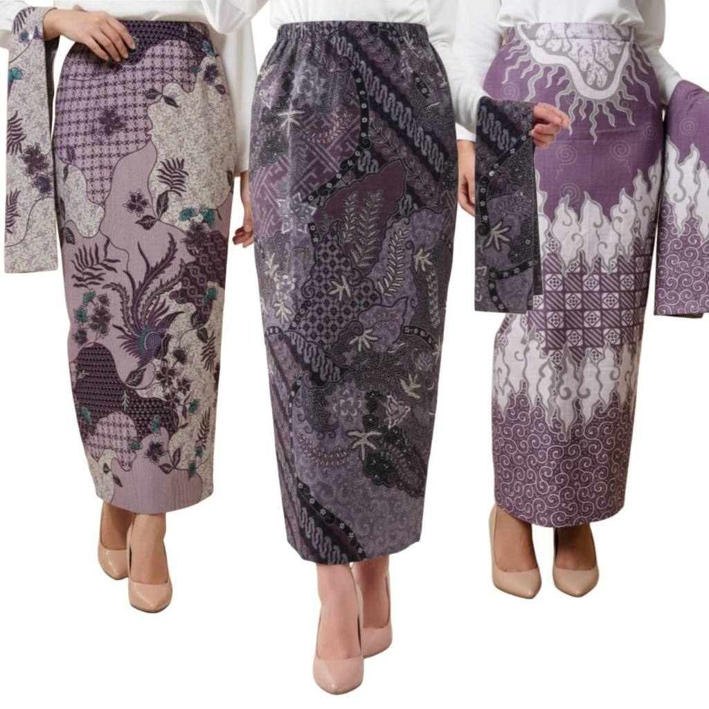 Batik Papaku Rok Span Batik FURING (FREE Selendang) Warna Ungu Mauve Katun Prima