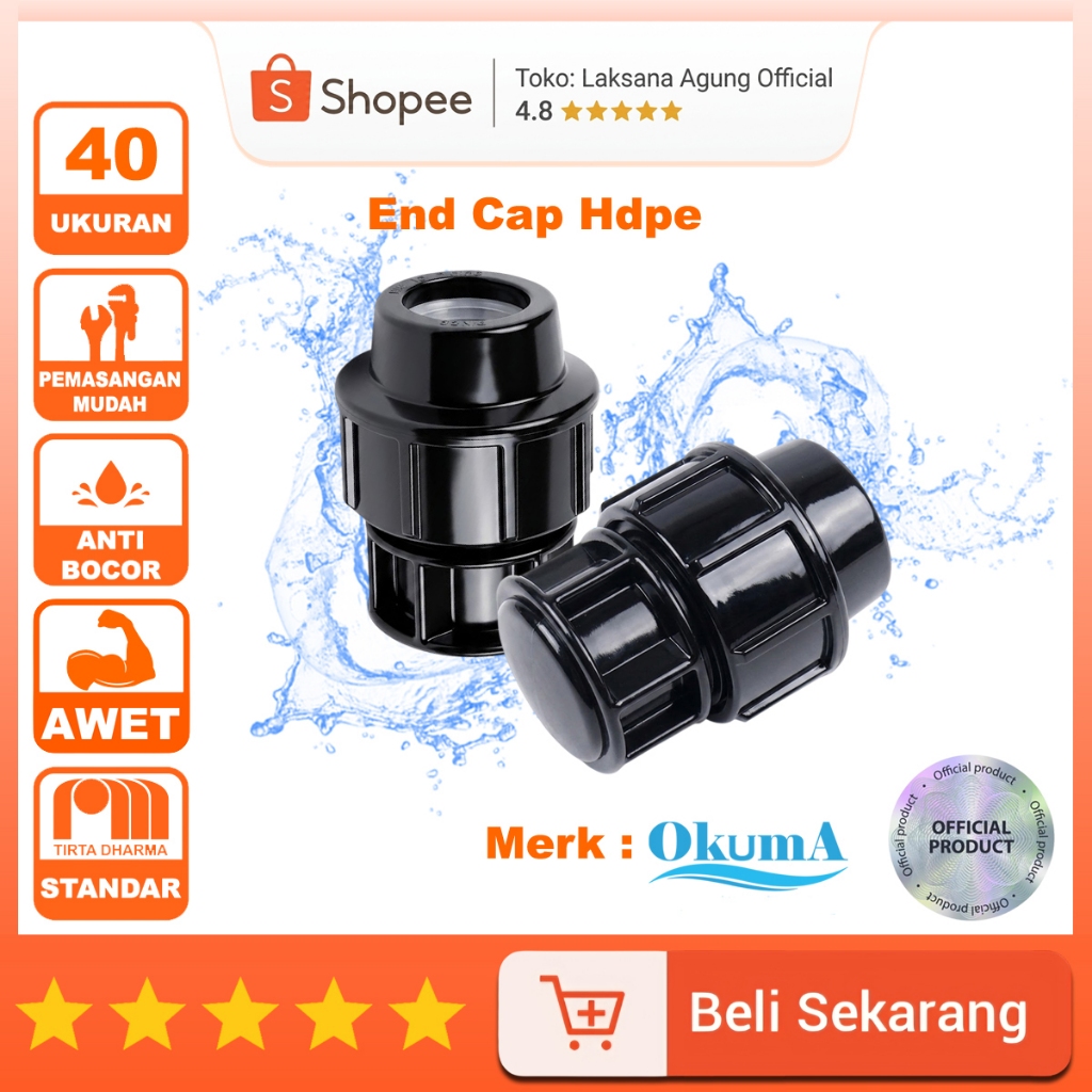 [Okuma] End Cap hdpe 40mm/1-1/4"inch | Tutup Dop Pipa Hdpe 1-1/4" inch compression