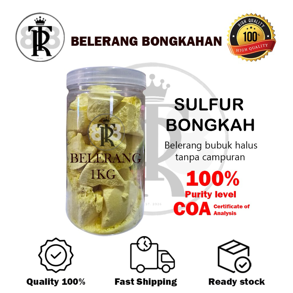 Super Premium Belerang Bongkahan 1kg / Belerang Sulfur / Sulfur Bongkahan / Belerang 99.8% /Bongkaha
