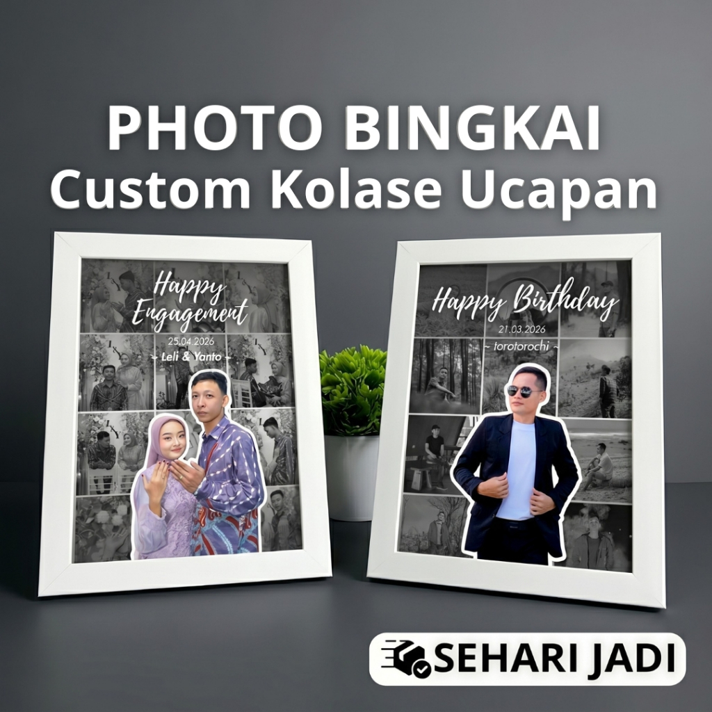 Custom Foto Kolase Ucapan 5R Aesthetic | Bingkai Kayu Kado Anniversary Ulang Tahun Wedding Wisuda