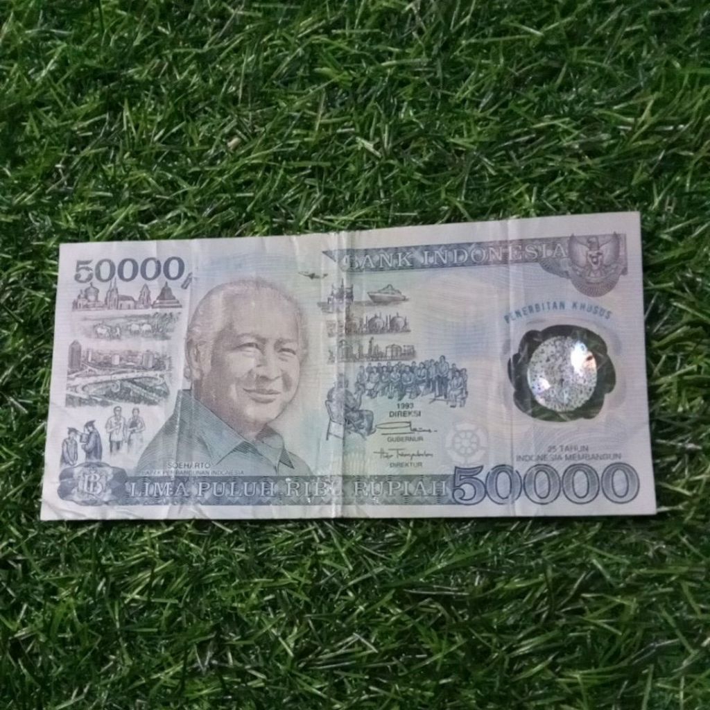 promo uang kuno indonesia 50000 polimer soeharto asli bekas edar apa adanya