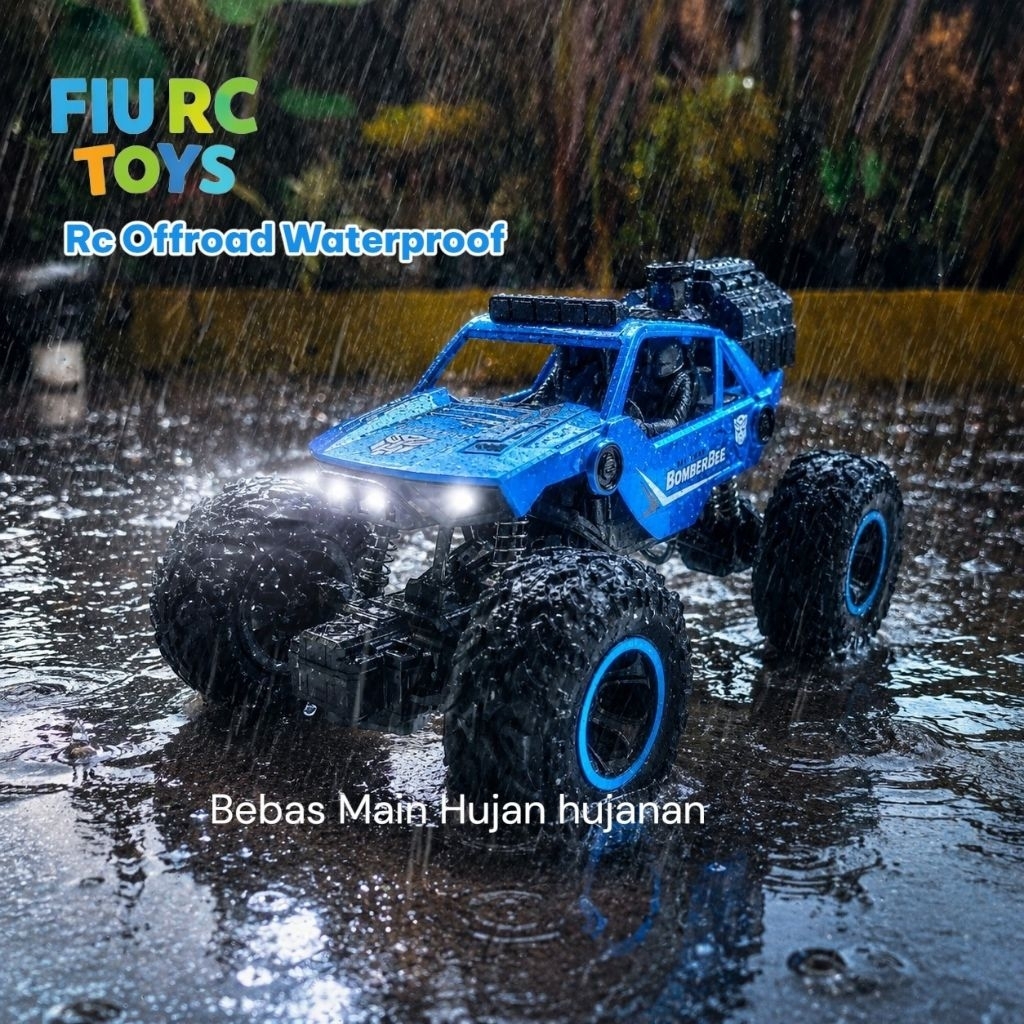 Mainan Mobil Rc Offroad waterproof Tahan air ada lampu depan dan efek spray batre cas kado ultah ana