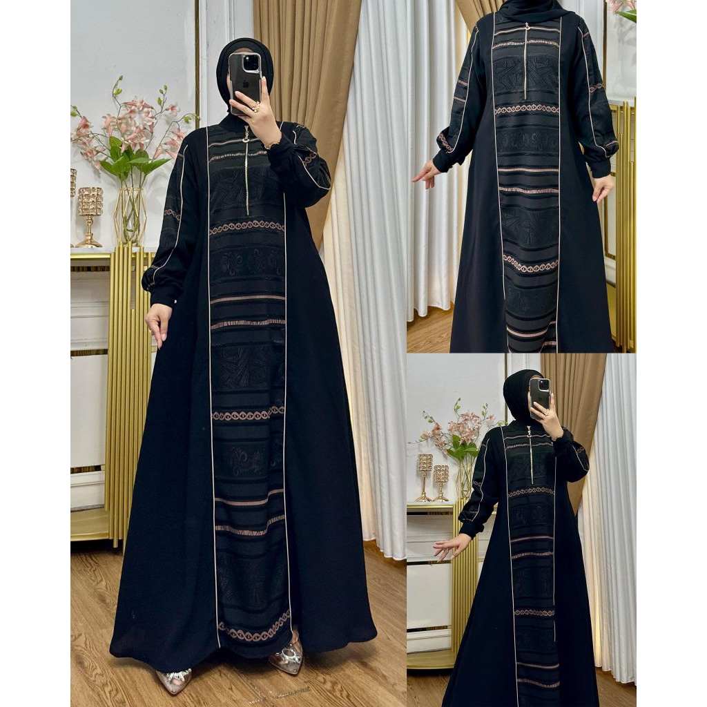 GAMIS ABAYA DUBAI 01 MATERIAL JETBLACK MIX JETBLACK