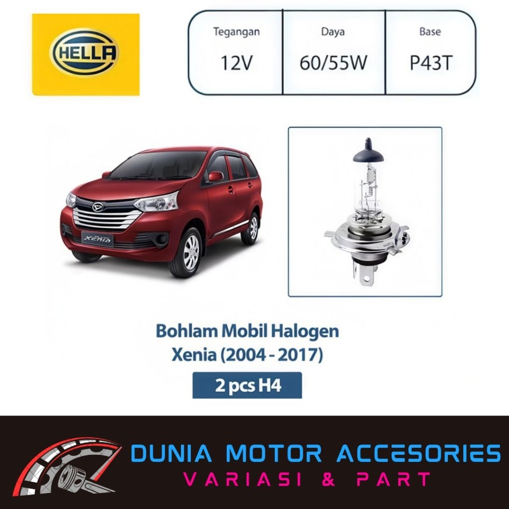 HELLA Bohlam Mobil H4 12V 60/55W P43T - Bohlam Mobil / Lampu Mobil [ AVANZA 2PCS ]