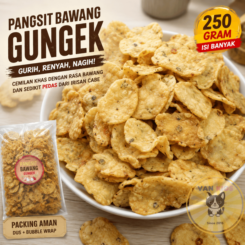 Pangsit Bawang Gungek 250gr Cemilan Gurih Nagih Pedas Ringan