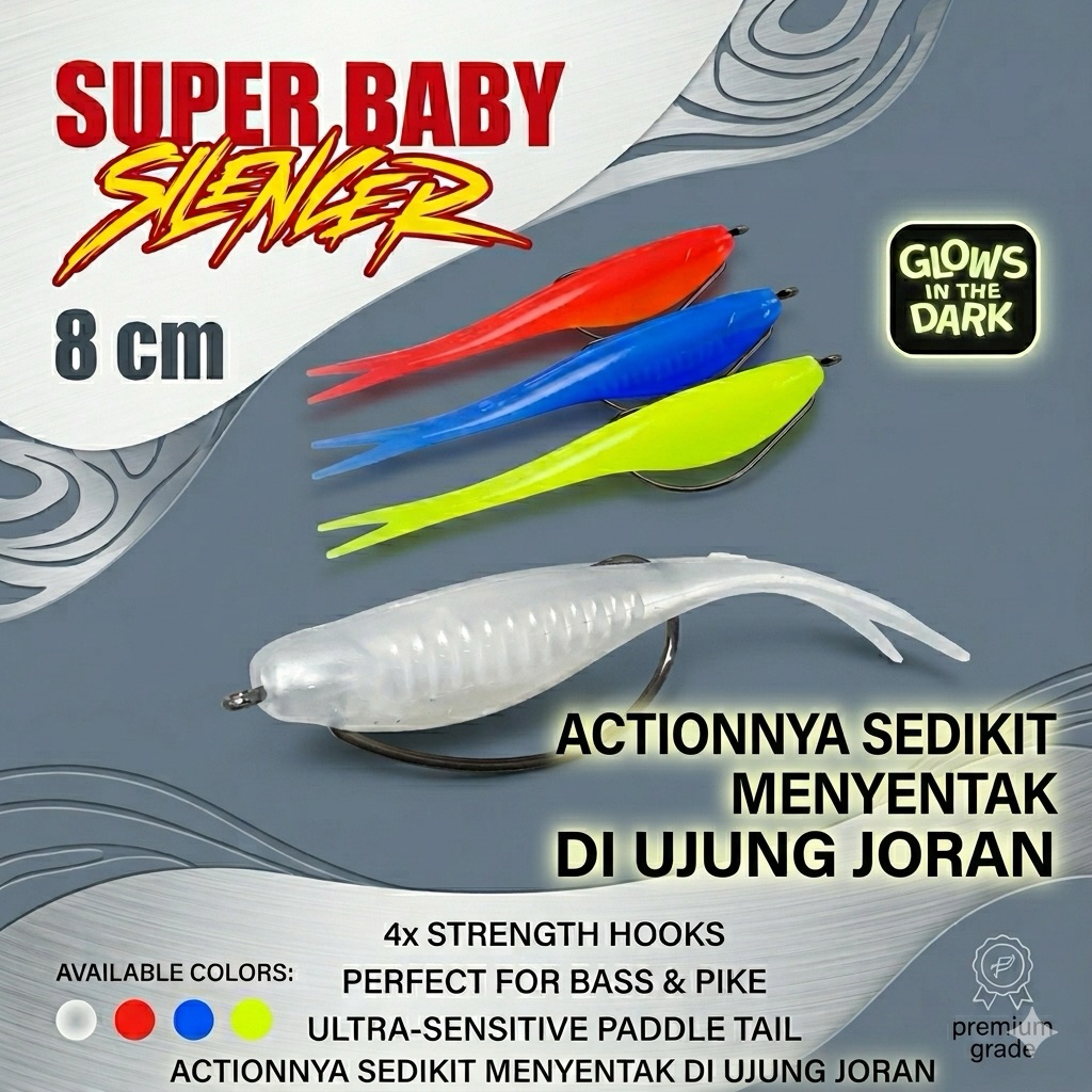 SEASHIP Softlure Super Baby Silencer 8cm  Mata Kail Wormhook Jerkbait Umpan Pancing Gabus Toman