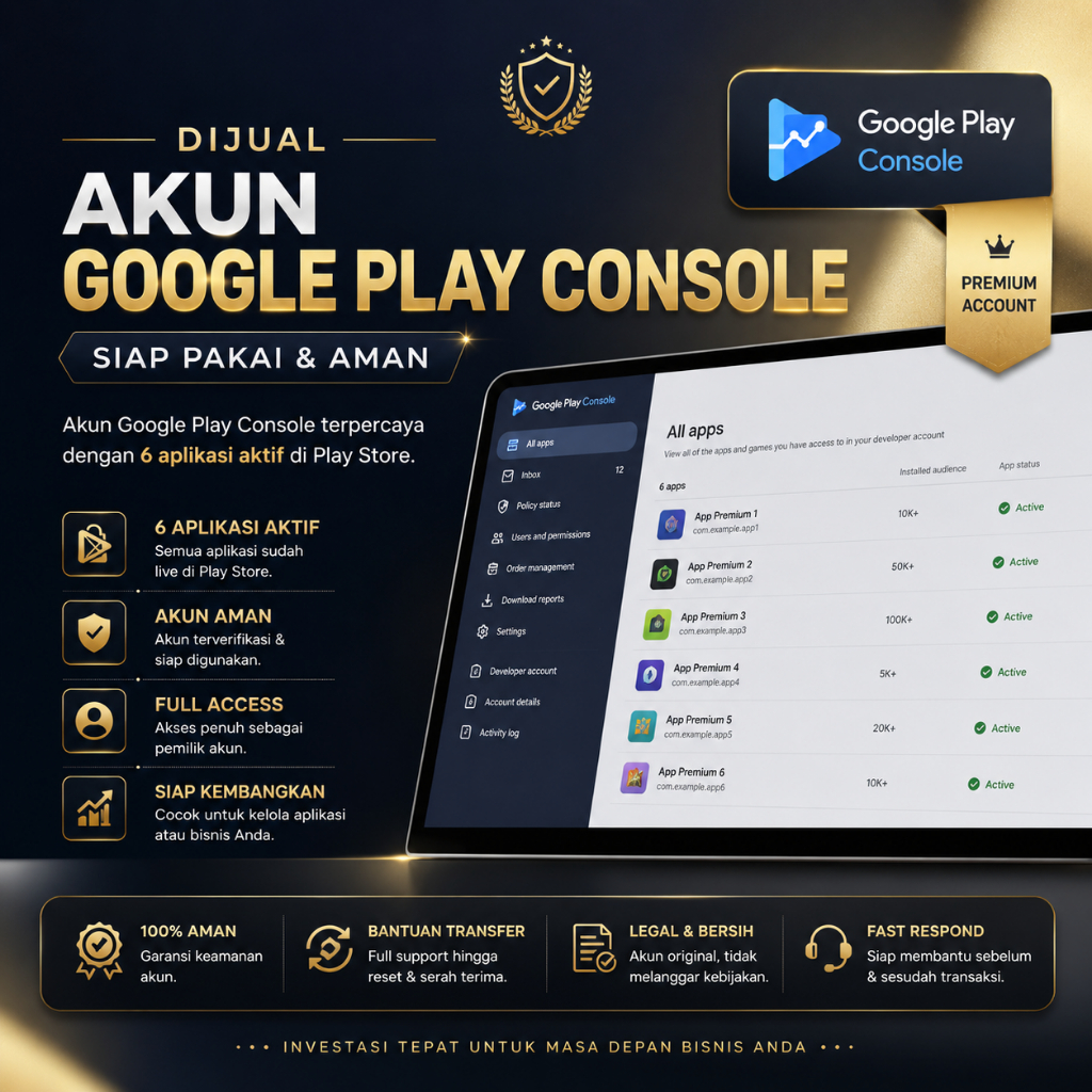 Akun Google Developer Console (Godev) Verified + 6 App Live Aman