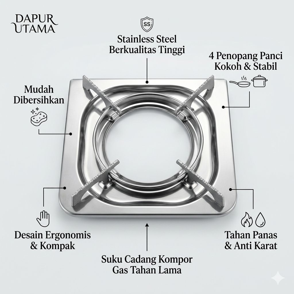 Tatakan Kompor Gas Hi Cook Portable Silver 4 Kaki Alas Kompor Gas Haikuk Portebel