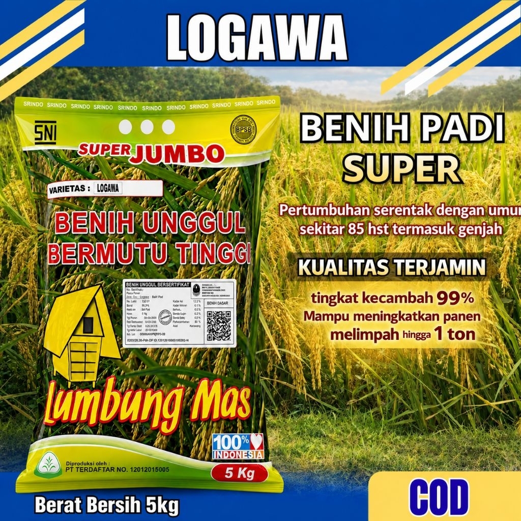 BERSERTIPIKAT LABEL PUTIH BENIH PADI LOGAWA SUPER JUMBO – Lumbung MasBenih padi unggul pilihan denga