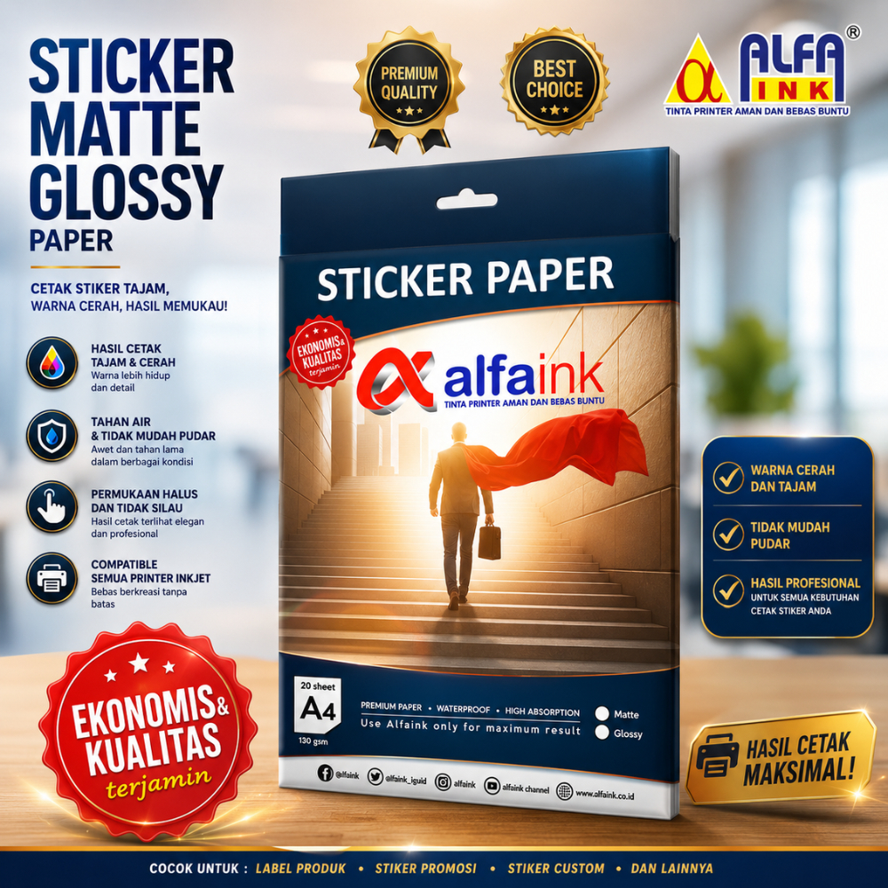 (ALFAINK) STICKER PAPER GLOSSY - MATTE KERTAS STIKER 130 GSM GLOSSY MATTE 1 PACK