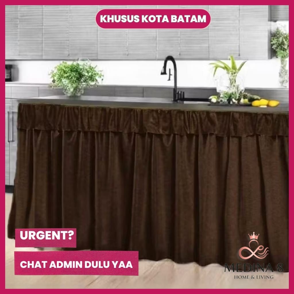 [BISA INSTAN] [EMBOSS MEWAH ADA RENDA] Gorden Kolong Dapur -+100x70 Embos Mewah Mengkilap Tirai Meja