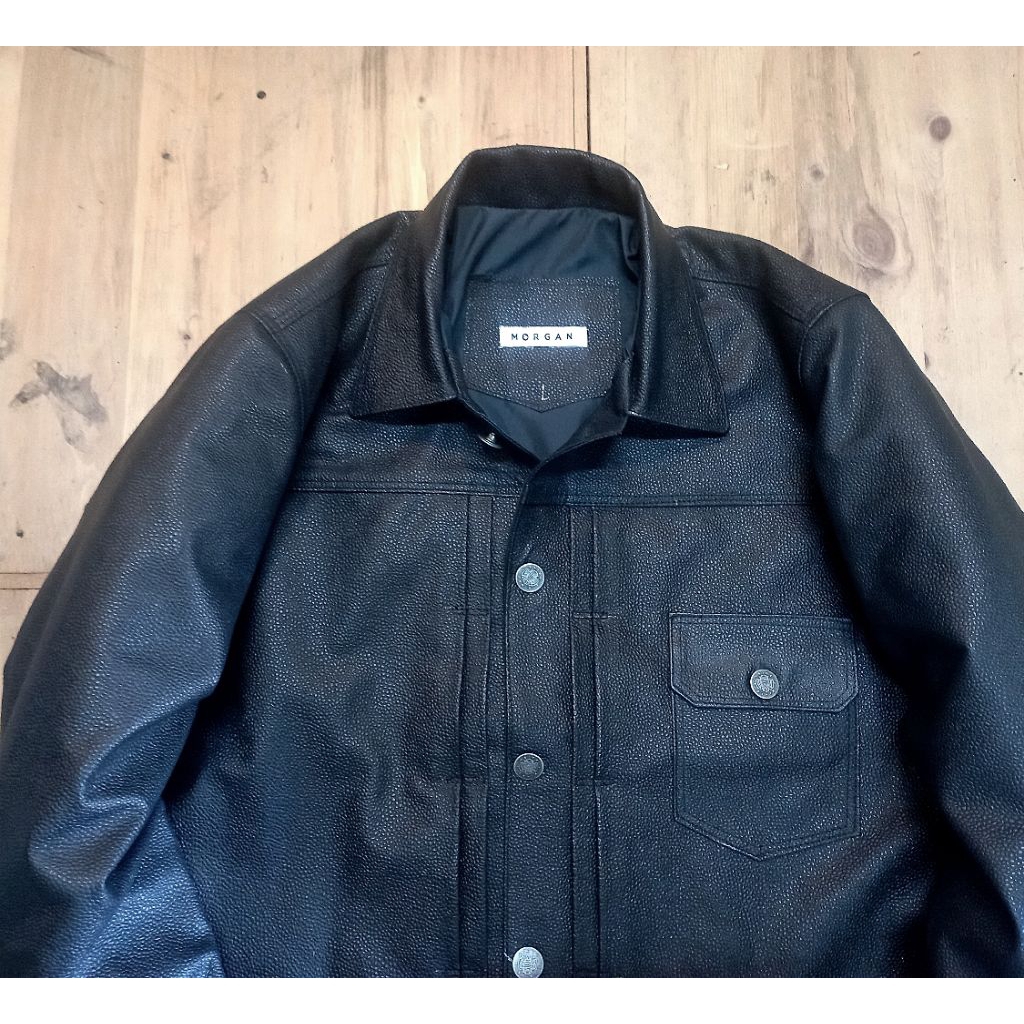 jaket kulit trucker hitam size L