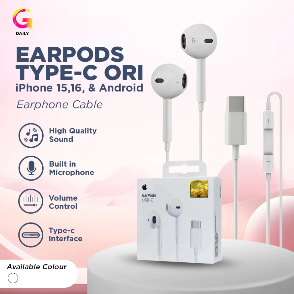Headset Earphone Kabel Type-C Extra Bass with Mic for Iphone 15 16 & Android Earpods